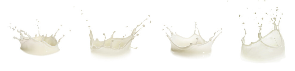 Splashes of milk isolated on white, set