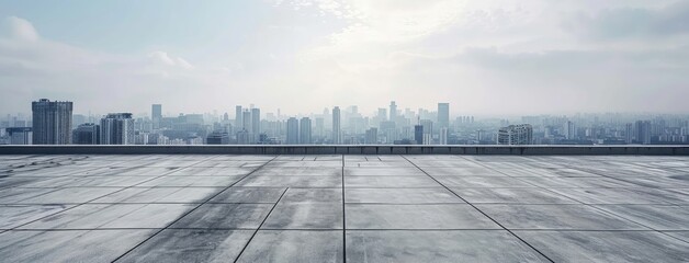 Panoramic City Skyline with Empty Concrete Surface - obrazy, fototapety, plakaty