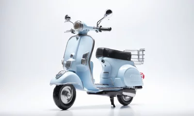 Foto op Canvas Classic blue scooter isolated on white background. 3d rendering. © Andrey