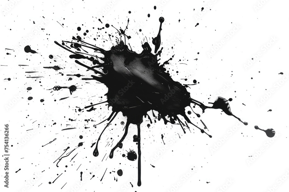 Poster black ink blot art on a white background. abstract decorative design with artistic ink blobs