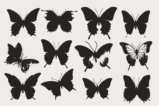 Black Butterfly Stencils. Set of Silhouette Insect Illustrations for Art and Craft Projects