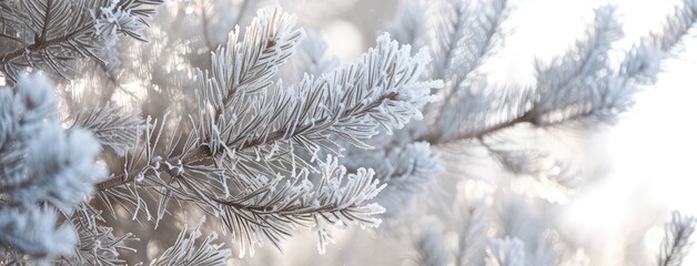 Frosty Pine Branches on a Cold Winter Morning