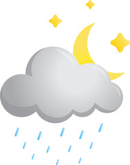 night Sky cloud crescent moon rain symbol forcast wheather isolate illustration gradient design