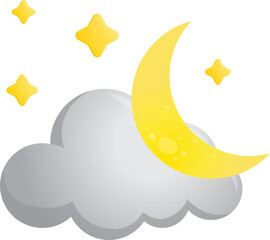 night Sky cloud crescent moon symbol forcast wheather isolate illustration gradient design