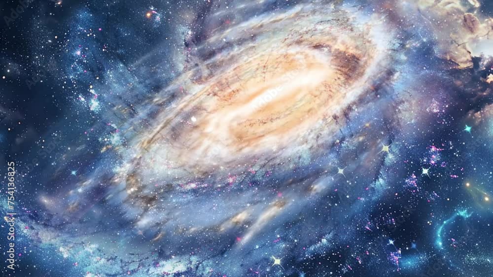 Wall mural universe background concept. a view from space to a spiral galaxy and stars. seamless looping overla