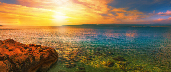famous Brela resort, Makarska riviera, Dalmatia, Croatia, Europe, amazing sunset view