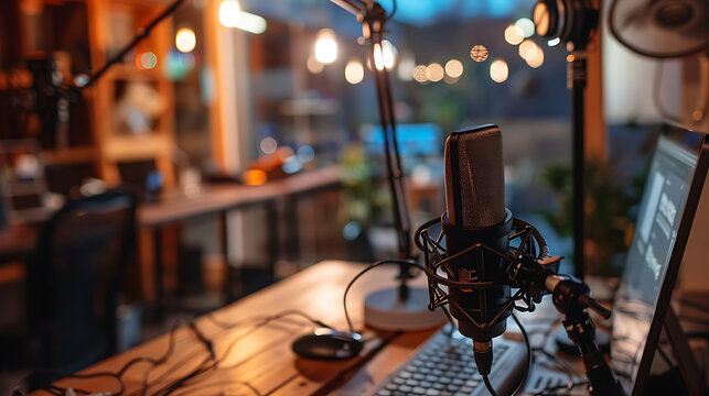 Home studio podcast microphone professional recording AI Image Generative.
