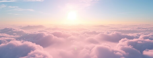 A Serene Sunrise Above Fluffy Clouds Panoramic View