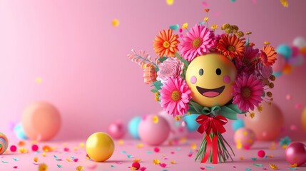 Celebrate with joy using this smiley bouquet vector design, perfect for adding a touch of happiness to your birthday greetings.