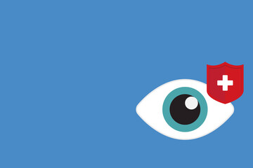 Eyesight protection. Vector illustration of human eye with guard shield.	