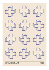 Minimal 20s geometric design poster, vector template with primitive shapes