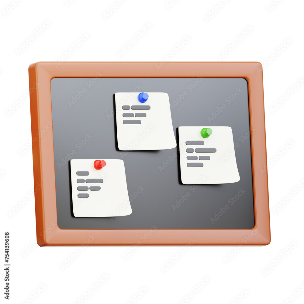 Poster 3d bulletin board model information hub. 3d illustration, 3d element, 3d rendering. 3d visualization