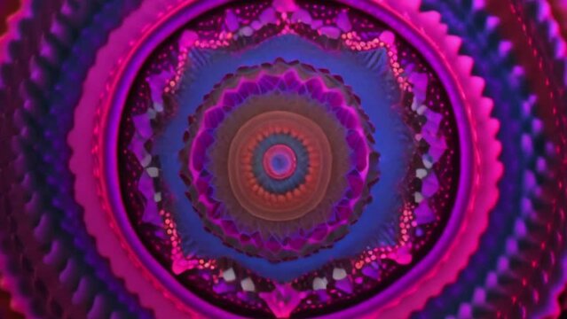 a digital mandala of intricate geometric patterns in jewel tones, radiating outward from a central focal point.
