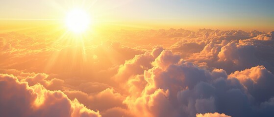 Stunning Sunrise Above Fluffy Clouds Panorama - obrazy, fototapety, plakaty