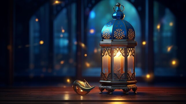 Radiant arabic lantern illuminating night: perfect ramadan kareem image for festive cards or invitations, capturing the spirit of celebration

