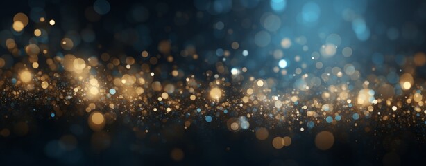 Abstract background with bokeh lights and glitter, in the style of blue and gold colors. Abstract...