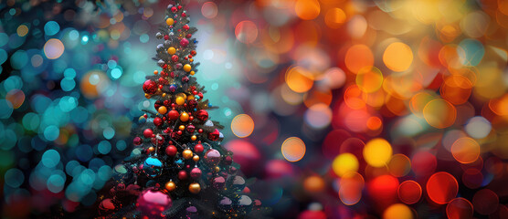 Obraz na płótnie Canvas Festive Christmas Tree with Vibrant Bokeh Lights