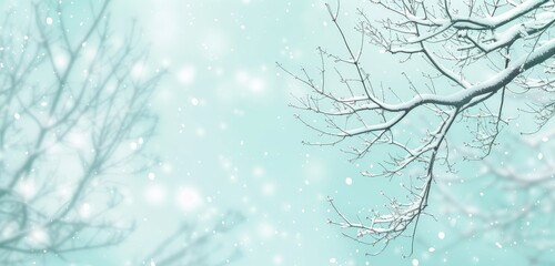 Fototapeta na wymiar Serene Snowfall on Bare Tree Branches in Winter