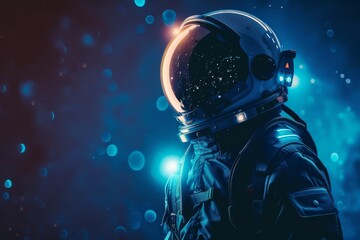 A spacesuit designed with glowing elements inspired by the cosmos
