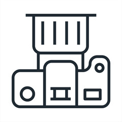 Photo camera with lens top view icon.Camera top view vector icon logo sign linear illustration. Isolated object on white background