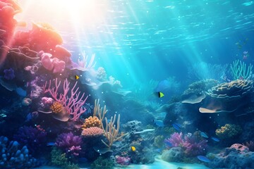  Underwater nature fish, water, animal, reef, deep, scuba diving, tropical climate, forest generated by AI