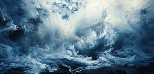Mysterious Blue Smoke Swirling on Dark Background - obrazy, fototapety, plakaty