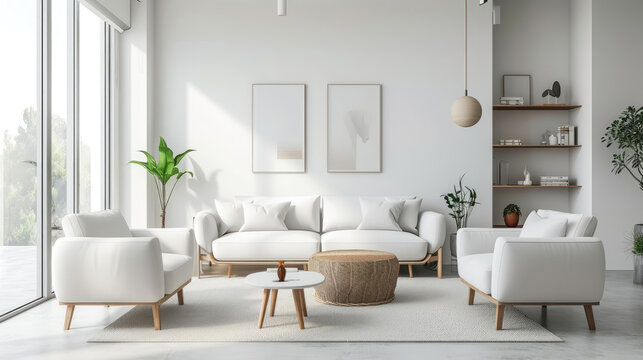 Classic living room in white. interior rendering