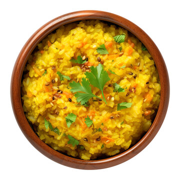 Delicious dal khichadi or khichdi in a bowl top view isolated on transparent background Remove png, Clipping Path, pen tool