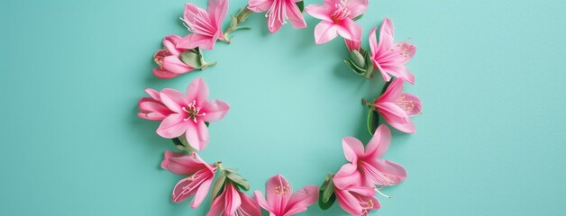 Pink Lily Flowers Arranged in Circular Frame