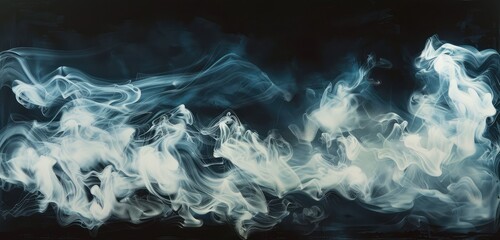 Abstract Blue and White Smoke on Dark Backdrop
