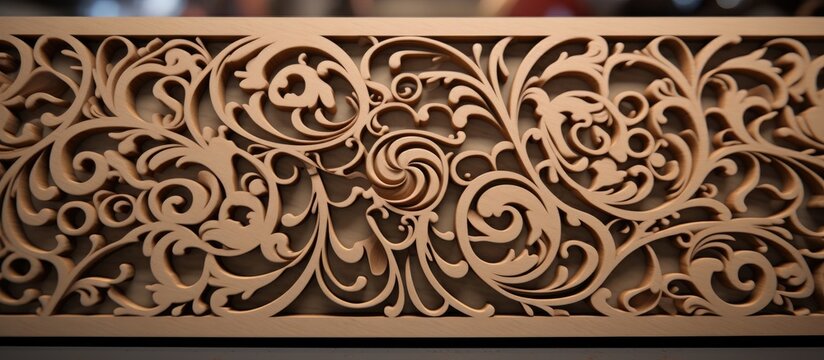 A detailed wooden carving featuring a complex Jali design intricately crafted into the wood, showcasing precision and skill.