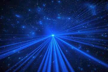 Fototapeta premium Blue Laser Light Show in Space. Abstract Illustration of Black Starry Background with Blue Glow Laser Light