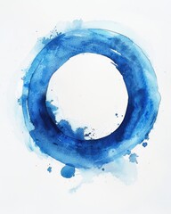 Blue Watercolor Circle on Abstract Painted Canvas Background. Aquarelle Art with Colorful Blot and Abstract Design