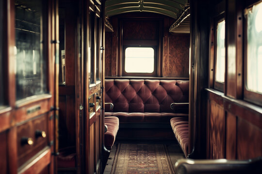interior of vintage 1920s train passenger car