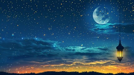 Ramadan illumination: crescent moon and lantern adorn the night sky

