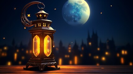 Radiant ramadan: moon and lantern illuminating the night sky

