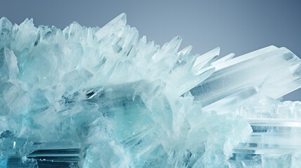 Light blue peaks of ice crystals collected into a druse - obrazy, fototapety, plakaty