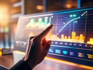 Close-up of Hand Pointing at Glowing Business Chart