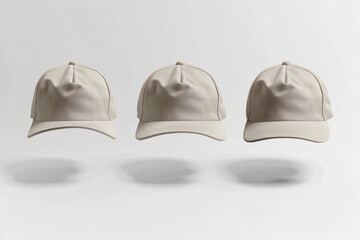 a blank white mock up hats floating in the air isolated on white background