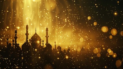 Fototapeta na wymiar Dazzling ramadan kareem: glittering mosque silhouette under bright shining stars - cultural and religious image