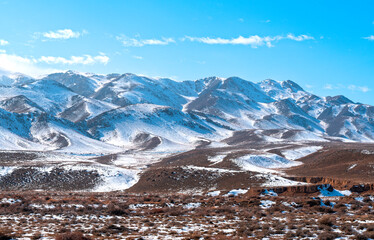 Panoramic view of hills around The Tian Shan or Tengri Tagh. Tian Shan is a large system of mountain ranges located in Central Asia. - 754151691