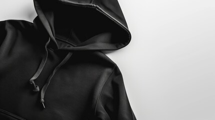 Elegant Black Hoodie on Pristine White Surface