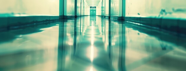 Abstract Modern Hallway with Reflective Surfaces