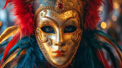 Fotobehang Mask carnival venice masquerade venetian party background theater purim costume italy. Venice carneval mask golden mardi carnival © Anna