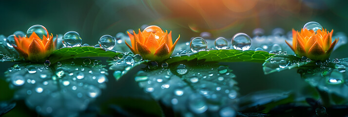 Obraz na płótnie Canvas flowers 3d image, Close-up of Dew Drops on Plant 