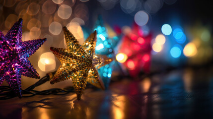 Christmas Stars Lights With Abstract Defocused Elements, generative ai