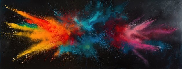 Abstract Colorful Explosion on Black Canvas - obrazy, fototapety, plakaty
