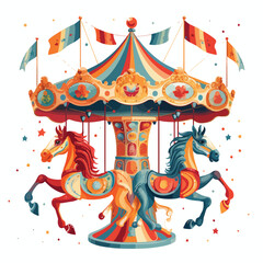 A whimsical carousel with horses. vector illustration