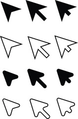 Mouse cursor arrows black flat and outline. Vector icon for apps and websites.