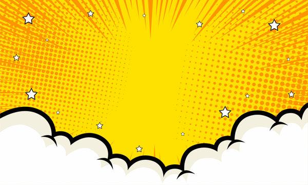 Comic yellow zoom background with cloud and stars